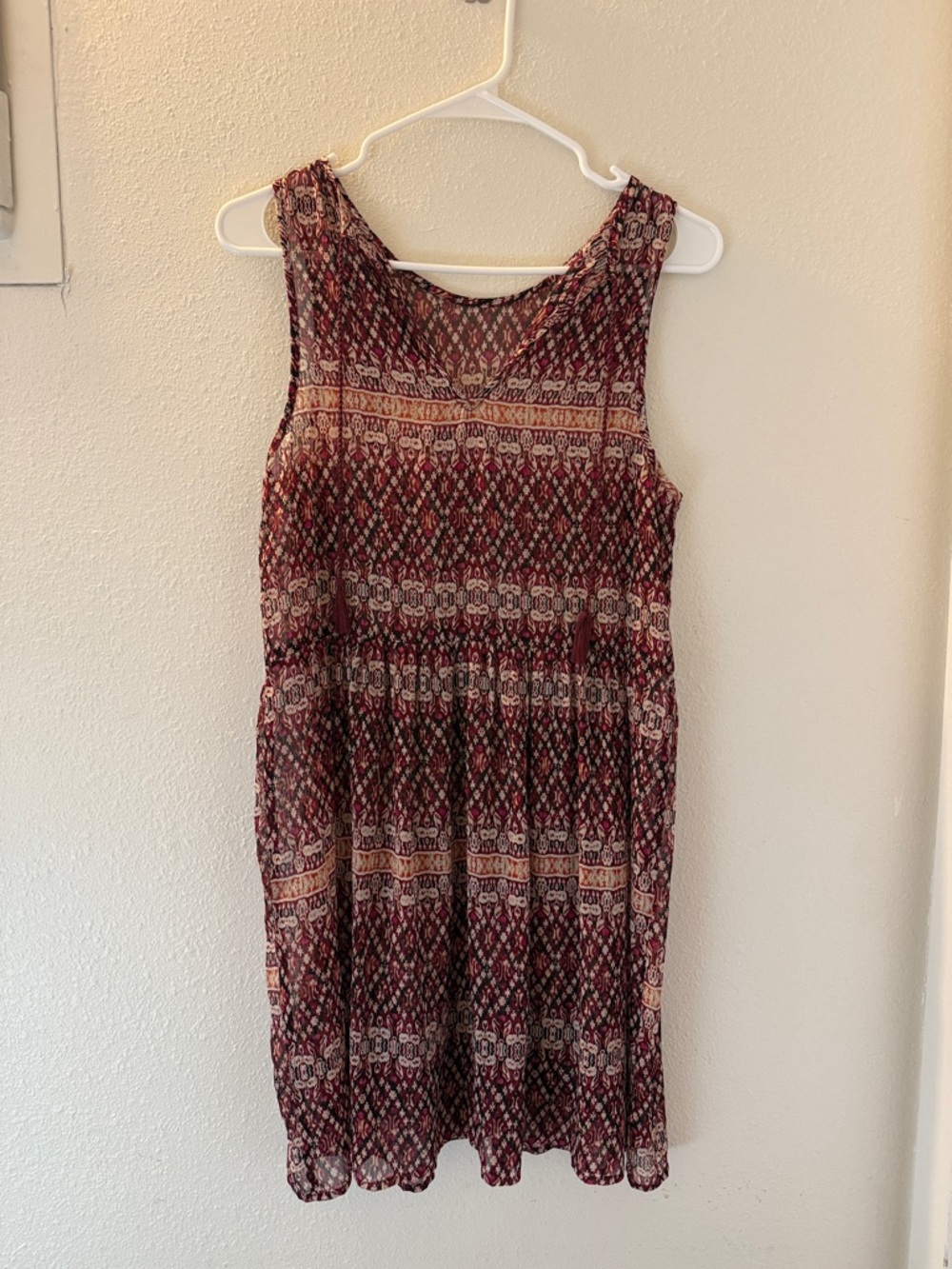 Sleeveless Burgundy Patterned Women's Dress